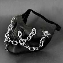 Men's Skull Steampunk Gothic Chain Half Masquerade Mask Cosplay Halloween - Black - View 3