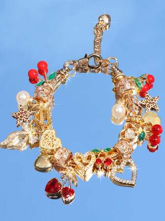 1 pieza Pulsera con dije de estampado de leopardo, cereza, estrella; 1 pieza Pulsera de niña estrella; 1 pieza Pulsera de cereza roja linda; 1 pieza Pulsera de lazo y perla; 1 pieza Pulsera clásica de corazón; 1 pieza Pulsera de estampado de leopardo