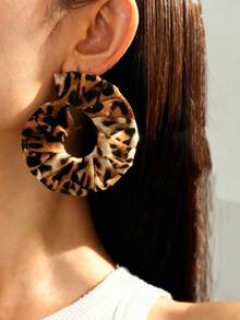 2pcs Fashionable Exaggerated Leopard Print & Geometric Hoop Earrings, Suitable For All Occasions, Great Gift Choice