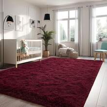 1pc Ultra-Soft, Comfortable And Fluffy Living Room Carpet, Bedroom Indoor Carpet, Fluffy Faux Fur Carpet, Home Decoration, Which Can Be Used In Bedrooms, Living Rooms, Corridors And Other Indoor Areas. - Màu Đỏ Sâu - Xem 3