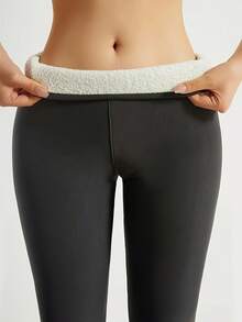 Christmas  Halloween    Fashionable    Warming  Soft    Fabric    Winter    Winter Fleece-Lined Thermal Pants Fleece-Lined Yoga - Xám - Xem 2