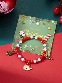 2 piezas/paquete Brazalete con colgantes de Papá Noel, árbol de Navidad, caramelo, muñeco de nieve y bastón de caramelo con letras navideñas - Elementos navideños de moda y versátiles para fiestas, eventos y regalos (color aleatorio - sin tarjeta)