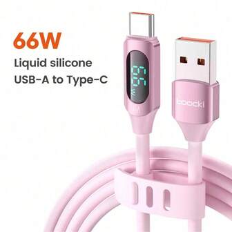 Toocki USB A-Type C 数据线 LED 显示屏，(1M/2M)，66W (6A)，适用于 Honor 70 Pro Oneplus 充电线