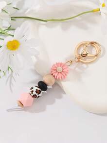 1pc Floral Print Random Boho Casual Street Party Elegant Silicone Keychain, Valentine's Day Gift