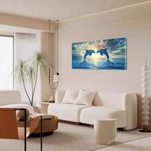 Dolphin Canvas Wall Art - No Framed Sea Life Print, Modern Art Decor Style Animal Theme Wall For Indoor Decor, Dolphin Jump Poster For Living Room, Bedroom, Dining, Artistic Ocean Picture - Multicolor - View 7
