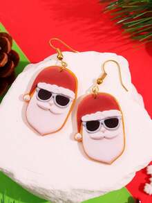 1 Pair Acrylic Santa Claus Christmas Earrings, Cute Gingerbread Base With Christmas Elements, Unique Party Earrings, Holiday Gift For Women