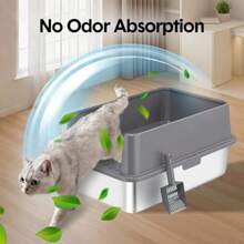 Aumerage Large Stainless Steel Cat Litter BoxMetal Litter Pan Tray With High Wall Sides Enclosure For Big Cats With Scooper AntiLeakage NonSticky Easy Cleaning