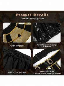 Egyptian Queen Cleopatra Costume, Black And Gold Dress With Scale Collar, Headpiece And Belt, Adult Standard Size