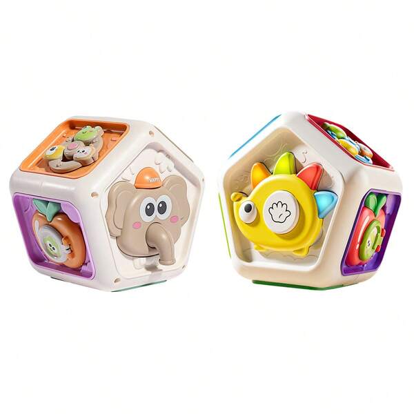 7-In-1 Sensory Toys, Travel Activities Busy Cube Motor Skills Educational Learning Toys, Baby Elephant Activity Cube, Infant Busy Cube Montessori Toy Babies Carseat Plane Travel Toy