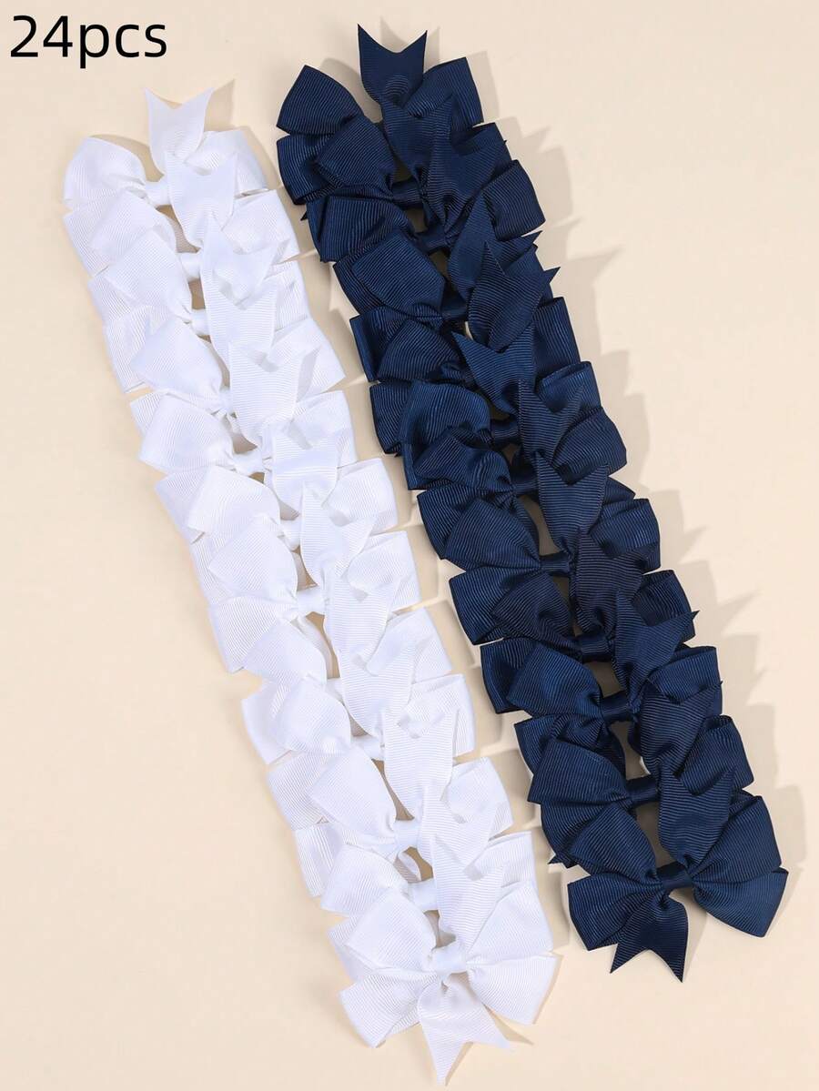 24pcs Girls Back To School Navy Blue And White Tartan Fabric Bow Hair Clips,Swallow Tail Hair Bows,Elegant Hair Accessories First Day Of School Gifts - Multicolor - View 1