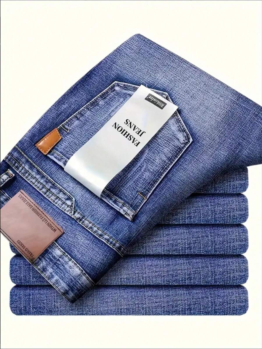 New Lightweight And Luxurious Men's Loose Straight Leg Jeans, Men's Business Casual Pants, No Waistband, Suitable For All Seasons, Regular Fit - Màu xanh lam - Xem 1