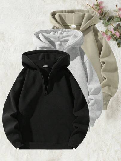 Women's Warm Hooded Sweatshirt, Half-Zip Sweatshirt For Autumn/Winter, Warm Casual Pants With Pockets - Ideal For Yoga, Running And Daily Wear, Back To School Essential