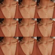 Women's Elegant Double Layer Letter Pendant Necklace With Round  Pendant - 金色 - 查看 10