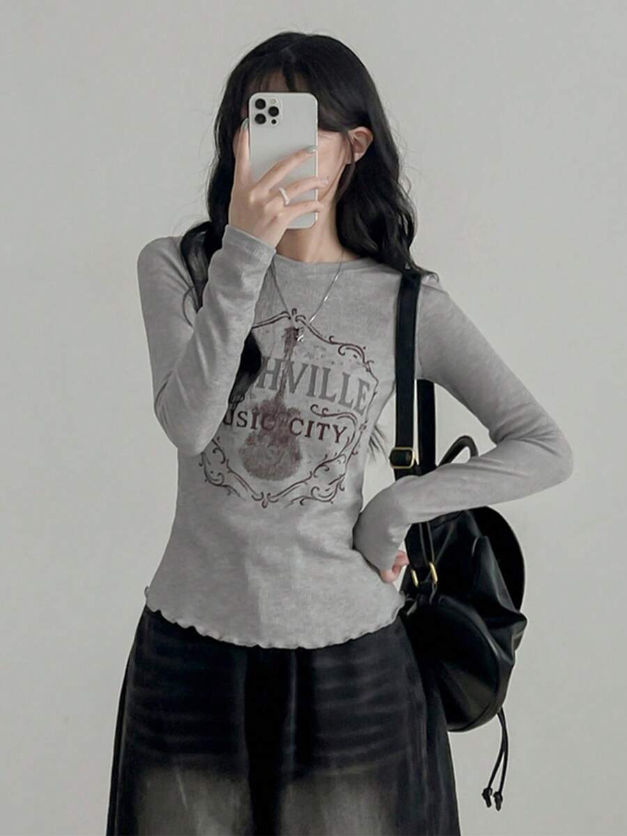 Camiseta personalizada elegante y casual de primavera/otoño 2025 - Gris - Ver 1