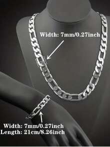 2pcs/Set Stainless Steel Classic Chain Necklace For Men - Hypoallergenic, Waterproof, Great For Daily Wear - Silver - View 11