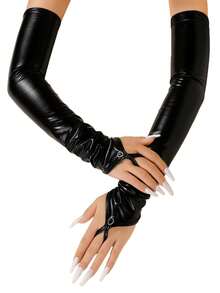 1 Pair Solid Color Rhinestone PU Leather Long Gloves, Suitable For Performance, COS, Holiday Costumes, Musical Theater, Punk/Y2K Style