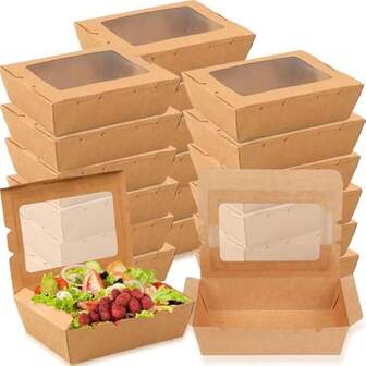 50 Pack Take Out  Containers With Window, 40 Oz  Paper  To Go Box Disposable Cardboard Meal Prep Boxes For Lunch Meal, Restaurant, Catering, Party, Picnic, Brown