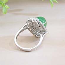 1pc Fashionable Imperial Green Jade Gemstone Ring, Cubic Zirconia Inlaid Adjustable Ring, Vintage Palace Style Women Jade Diamond Ring