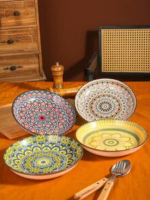 Platos de cerámica estilo bohemio, set individual/4 piezas, set de 4 piezas de colores mixtos, adecuados para platos de cena en el hogar/restaurante, platos de fruta, vajilla de cocina - Multicolor - Ver 6
