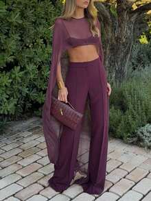 Sheer Long Poncho For Women Shrug Shawls And Wraps For Evening Dresses Lightweight High Low Chiffon Capes Pullover Tops Soft Wedding Cover Up - Burgundy - View 1