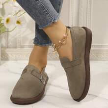 Walking Shoes For Women Spring Autumn Ladies Loafers Flats Outdoor Travel Cozy Padded Suede Clogs Adjustable Buckle Rounded Toe - 棕色 - 查看 1