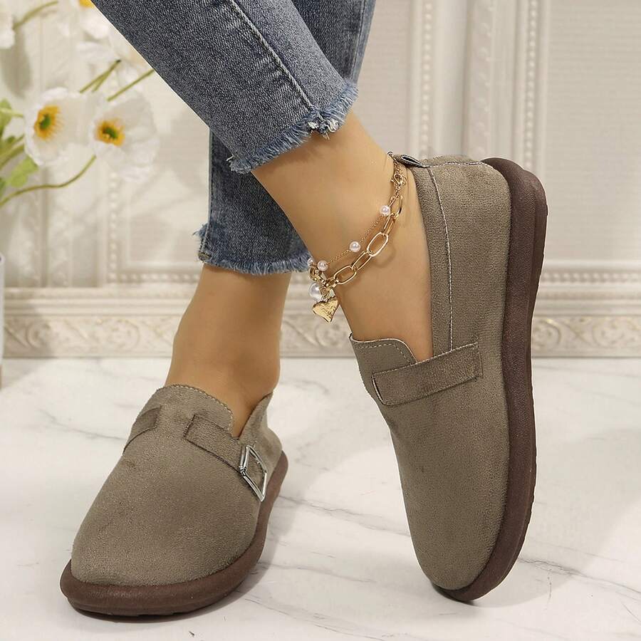 Walking Shoes For Women Spring Autumn Ladies Loafers Flats Outdoor Travel Cozy Padded Suede Clogs Adjustable Buckle Rounded Toe - 棕色 - 查看 1
