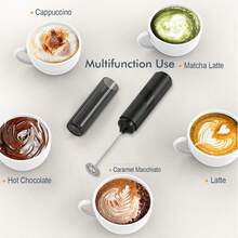 Espumador de leche eléctrico, agitador de café a batería, hace espuma cremosa y rica, mango de plástico ligero y agitador de acero inoxidable 304, diseño de bajo ruido, adecuado para bebidas DIY, amantes del café, camping, recuerdos de boda, regalos de Navidad