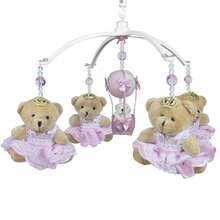 Móbile Musical Ursa Princesa Rosa Menina Coroa Giratório Berço Bebê