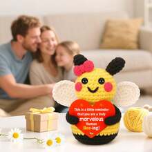 1pc Handmade Crochet Desktop Decor Ornament, Cute Bee Design, Ideal Gift For Best Friend, Birthday, Sister, Mom, Grandma, Unisex, Keychain, Hanging Decoration, Positive Vibes, Party, Halloween, Christmas, Plush Doll, Room Decor, Small Gift, Souvenir - Multicolor - View 4