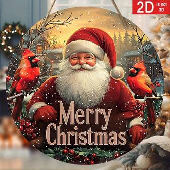 2D Flat - Santa Claus In Red Outfit - Hanging Christmas Decoration, Holiday Front Door Wall Decor, With Festive Greetings, Durable Wooden Material And Traditional Design To Bring Joy For Christmas
