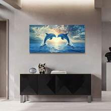 Dolphin Canvas Wall Art - No Framed Sea Life Print, Modern Art Decor Style Animal Theme Wall For Indoor Decor, Dolphin Jump Poster For Living Room, Bedroom, Dining, Artistic Ocean Picture - Multicolor - View 4