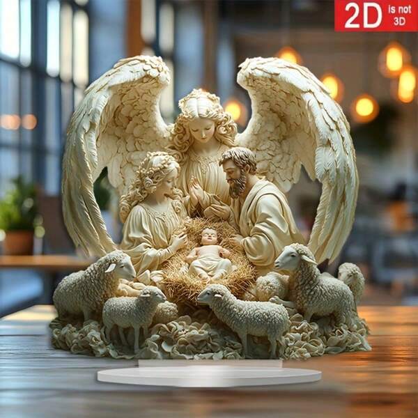 2D Flat - Nativity Scene With Acrylic Display Stand - Ideal For Home And Office Decor, Perfect Christmas Gift, No Text, Suitable For Porch And Room