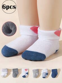 6 perechi de șosete pentru bebeluși, șosete de iarnă din bumbac, șosete groase și căptușite cu fleece, șosete pentru copii, șosete pentru nou-născuți până la jumătatea gambei