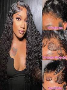 180 Density 13x4 HD Transparent Deep Wave Lace Front Wigs Human Hair Pre Plucked Bye Bye Knots Brazilian Remy Lace Frontal Wigs For Women Deep Curly Glueless Wigs Human Hair With Baby Hair - Natural Black - 查看 3