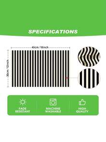 1 件鲜艳的黑白条纹桌旗，纹理矩形桌布，适用于餐桌、咖啡桌、家居装饰 - 耐用的厨房和餐厅装饰、餐桌布置 - 黑色 - 查看 5