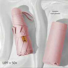 1 pièce Parapluie pliable compact et léger de 6 baleines, imperméable avec protection UV, convient pour la pluie et le soleil, manche en acier inoxydable