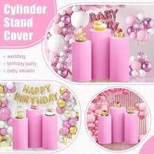 Cylinder Covers Set Of 3 Spandex Cylinder Pedestal Stand Covers Red Cylinder Cover Round Pedestal Cylinder Covers Multicolor Pedestal Cover For Wedding Party Ceremony DecorationKF - 粉色 - 查看 6