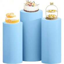 Cylinder Covers Set Of 3 Spandex Cylinder Pedestal Stand Covers Red Cylinder Cover Round Pedestal Cylinder Covers Multicolor Pedestal Cover For Wedding Party Ceremony DecorationKF - 淺藍色 - 查看 5