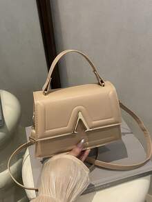 1 Nuova mini borsa alla moda con texture in tessuto PU di colore solido, borsa quadrata con chiusura a ribalta, stile occidentale semplice, elegante borsa a tracolla con cinturino regolabile e rimovibile.