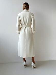 女士优雅中长款和服袖系带开衫，配有人造毛皮袖口饰边，奶油白色，适合日常通勤 - 杏色 - 查看 5