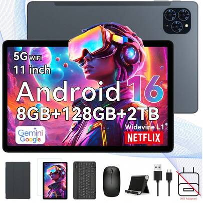 TABWEE 11-Inch Android Tablet, 8GB+128GB, 5G WiFi, Octa-Core Processor, 5000mAh Battery, 5MP+8MP Camera, With Keyboard, Mouse, Stylus And Protective Case (Adapter Not Included)