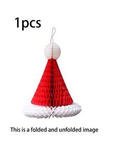 1/5pcs Red & White Christmas Honeycomb Hat, Christmas & New Year Shop Window & Indoor/Outdoor Decoration, Red Paper Honeycomb Ball Santa Hat, Tissue Paper Balls, Christmas Party Decor, Room Decoration