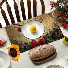 4 buc. Covorașe de masă dreptunghiulare din in, cu imprimeu de reni de Crăciun - Covorașe de masă țesute din in, pentru sufragerie, bucătărie, masă de cafea, decor pentru masă