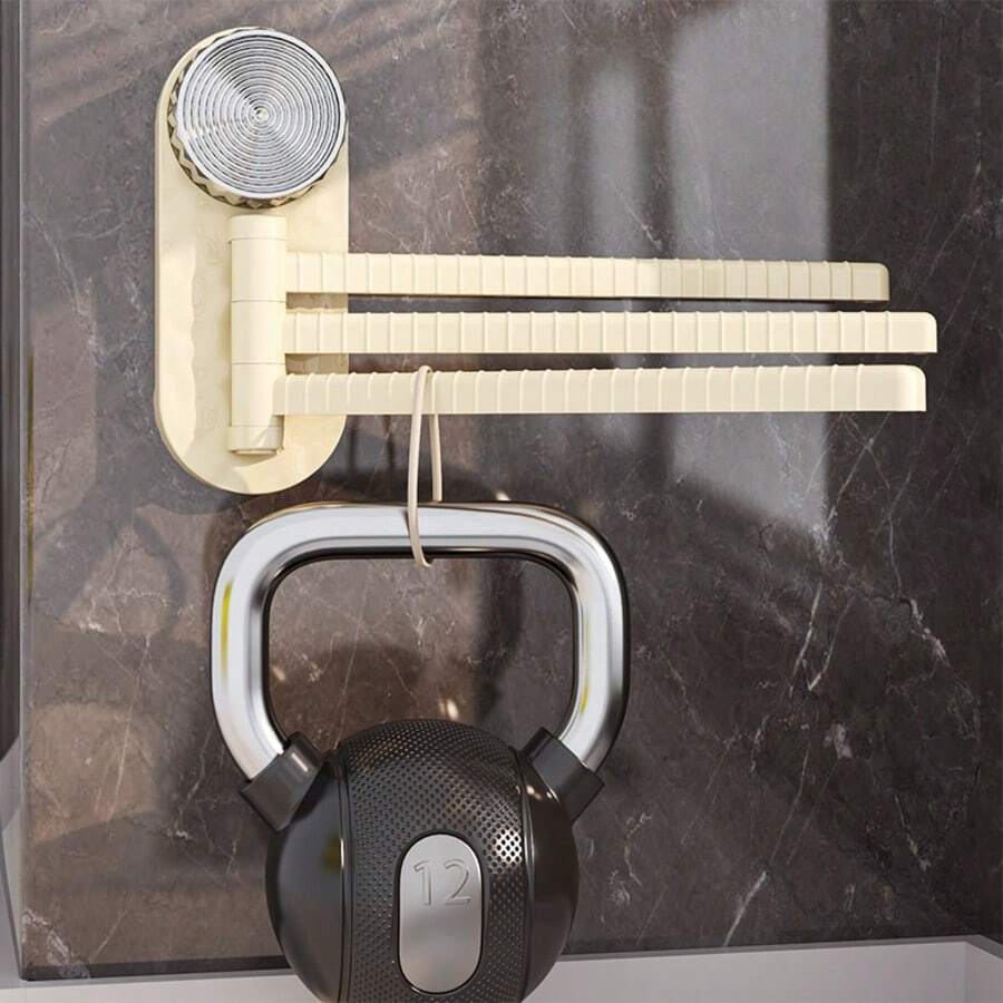 Toallero giratorio de 180 grados con ventosa, sin perforación, sin instalación, estante de almacenamiento ajustable para baño, estilo de aceite de leche, sensación de alta gama, gancho para baño, fuerte adherencia, sin caídas, artefacto de renovación de Año Nuevo