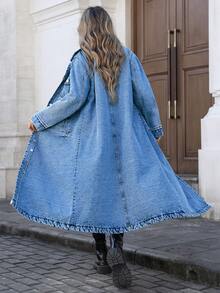 Mobula Sound# Casual Fashionable Apparel, Versatile Elegant Academic Student Y2K Style Long Denim Jacket, Suitable For Spring, Summer, Autumn - Fried Blue Flower - View 5