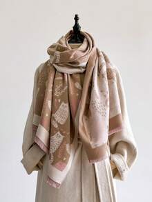 1 Khăn choàng/khăn quấn ấm áp dệt kim họa tiết mèo hoạt hình dễ thương dành cho nữ, chăn choàng điều hòa đa năng thời trang, thích hợp cho mùa thu/đông - Nhiều màu - Xem 15