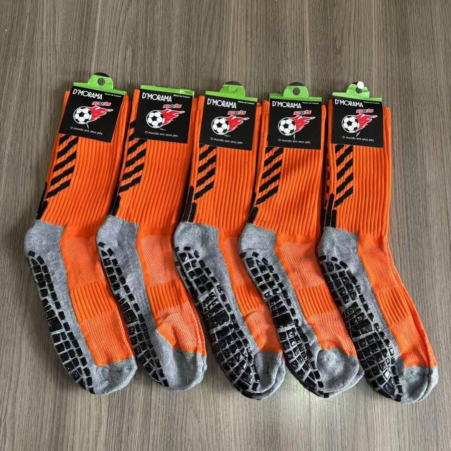 Kit 5 Pairs Of High-Quality, Non-Slip Cotton Soccer Socks With High Tops - Tudo Laranja - View 1
