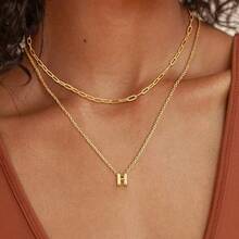 Women's Elegant Double Layer Letter Pendant Necklace With Round  Pendant - 金色 - 查看 5