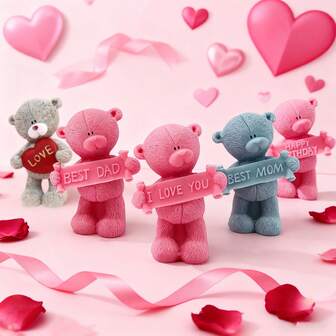 1pc Bear Shaped Silicone Candle Mold, Decorative Plaster Sculpture For Valentine's Day Tabletop, Handmade Soap & Candle Making Mold For Mother's Day, Father's Day, Holidays