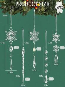 18 pièces Ornements de Noël en cristal pour décorer l'arbre - Ornements en acrylique en forme de flocon de neige et glaçon avec pendentifs à suspendre pour un décor de merveille d'hiver, cristaux pour lustre (clair, bleu, rose, multicolore)